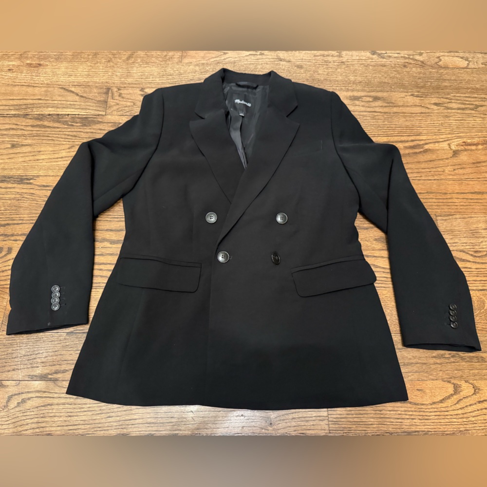 Madewell Black Double Breasted Blazer Tailored Jacket Size 10 Classic Workwear
